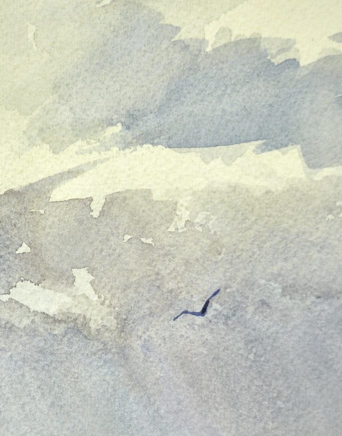 Serene horizons original seascape watercolour painting by Timothy Gent - detail view