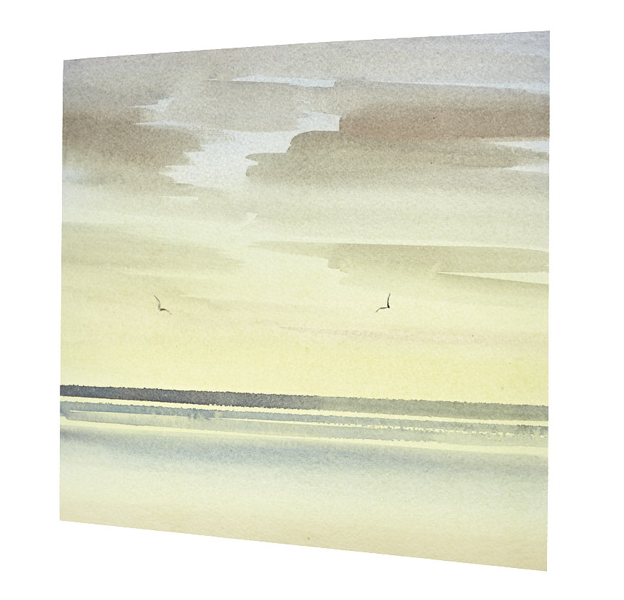 Serene twilight, St Annes-on-sea original seascape watercolour painting - side view