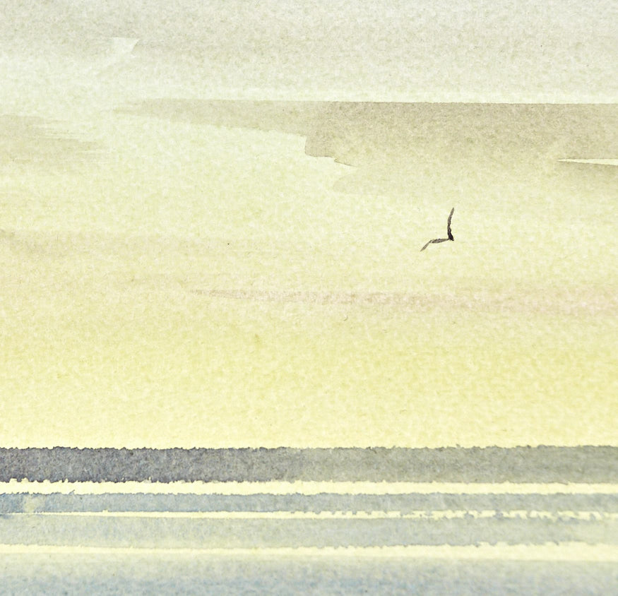 Serene twilight, St Annes-on-sea original seascape watercolour painting - detail view