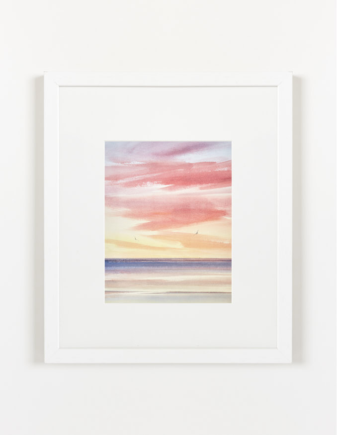 Shore after sunset watercolour painting by Timothy Gent - example framed view