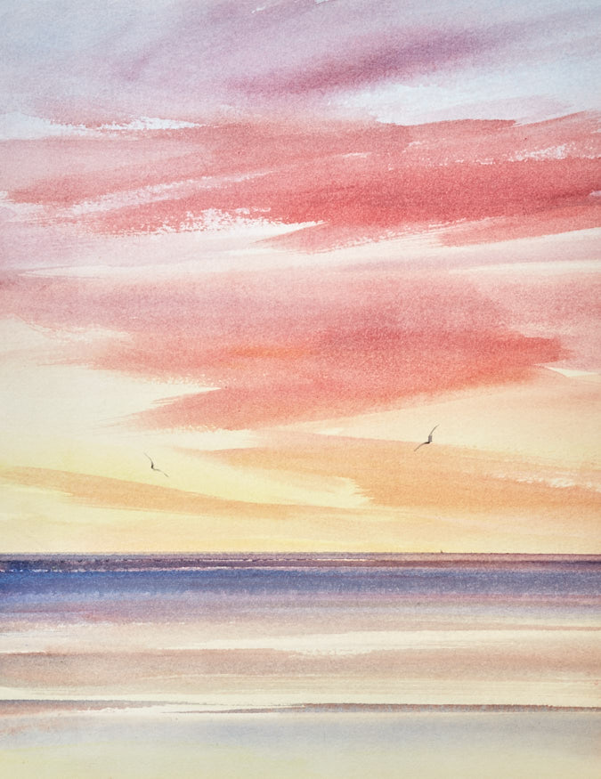 Shore after sunset original watercolour painting