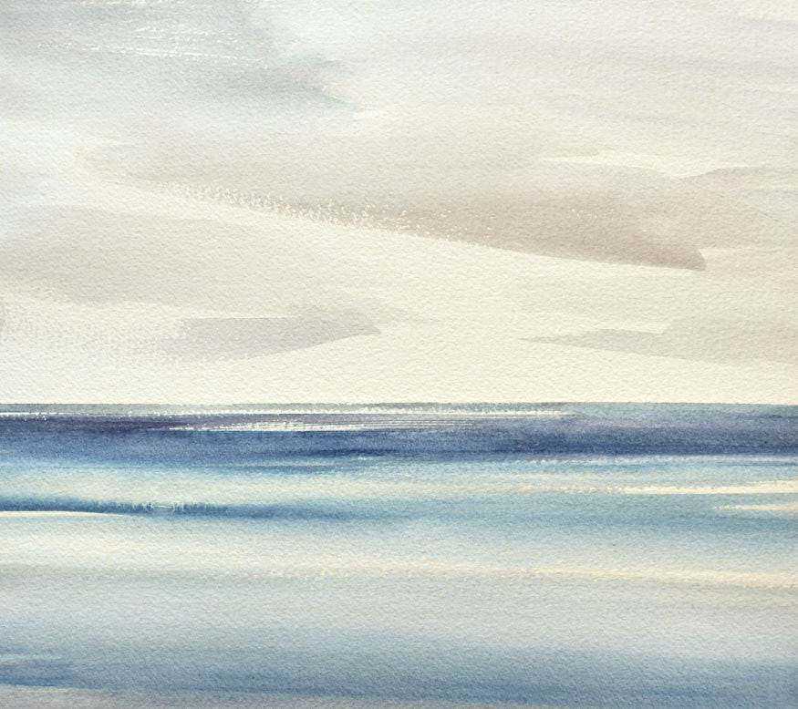 Silvery light over the shore original watercolour painting