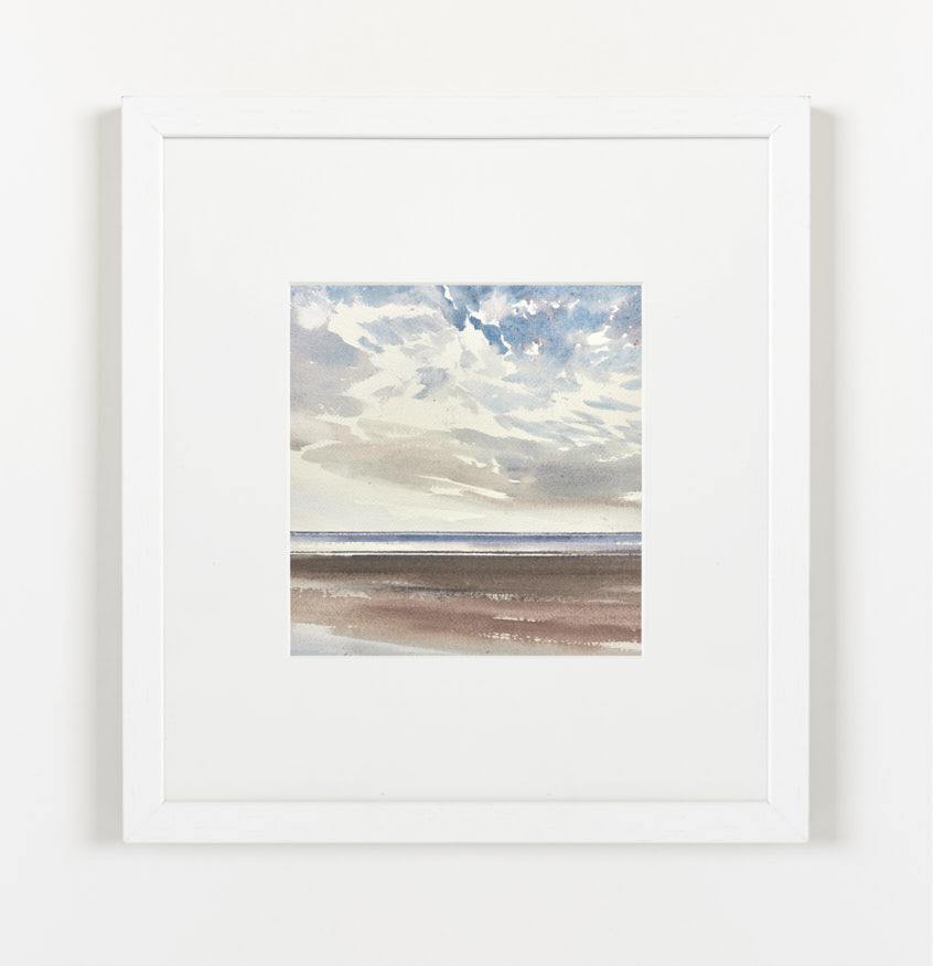 Sunlight over the sea watercolour painting by Timothy Gent - example framed view