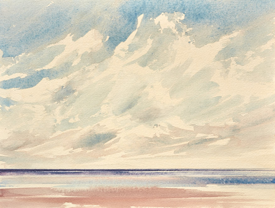 Sunlit beach, Lytham St Annes original watercolour painting