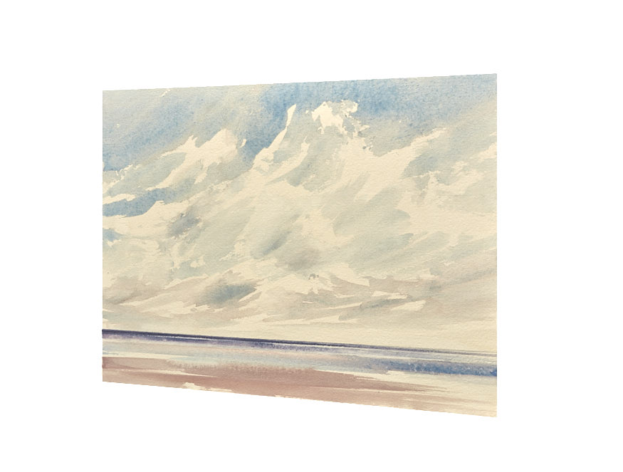 Sunlit beach, Lytham St Annes original seascape watercolour painting by Timothy Gent - side view