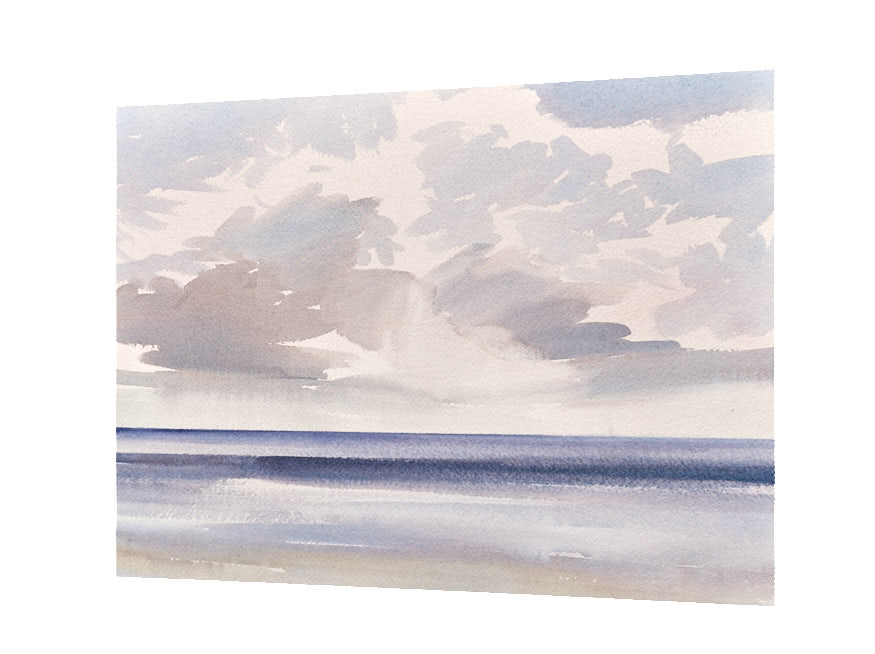 Sunlit seas, Lytham St Annes original seascape watercolour painting by Timothy Gent - side view