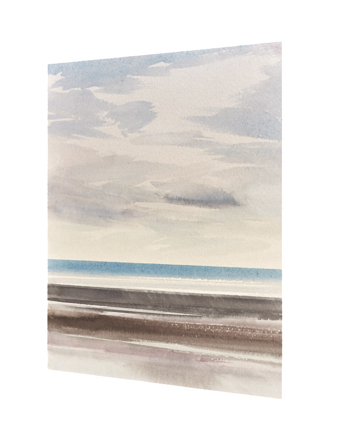 Sunlit tide, Lytham St Annes original seascape watercolour painting by Timothy Gent - side view