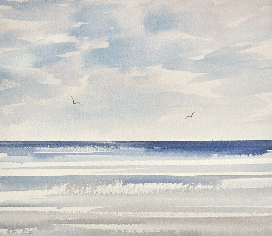 Sunlit tide, St Annes-on-sea original watercolour painting