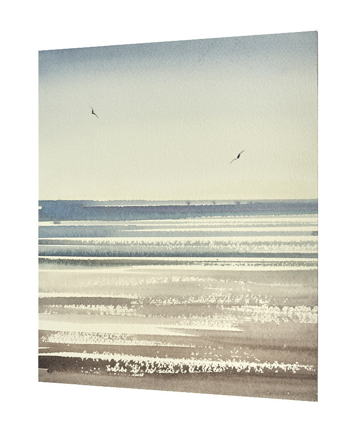 Sunlit waves, St Annes-on-sea original seascape watercolour painting by Timothy Gent - side view