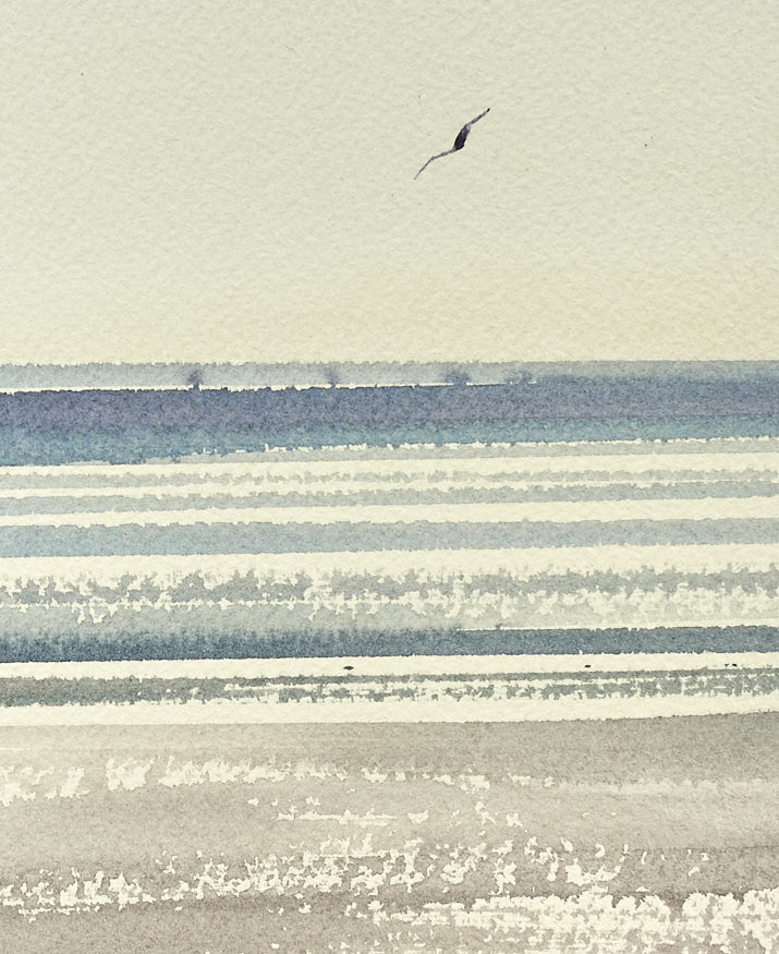 Sunlit waves, St Annes-on-sea original seascape watercolour painting by Timothy Gent - detail view