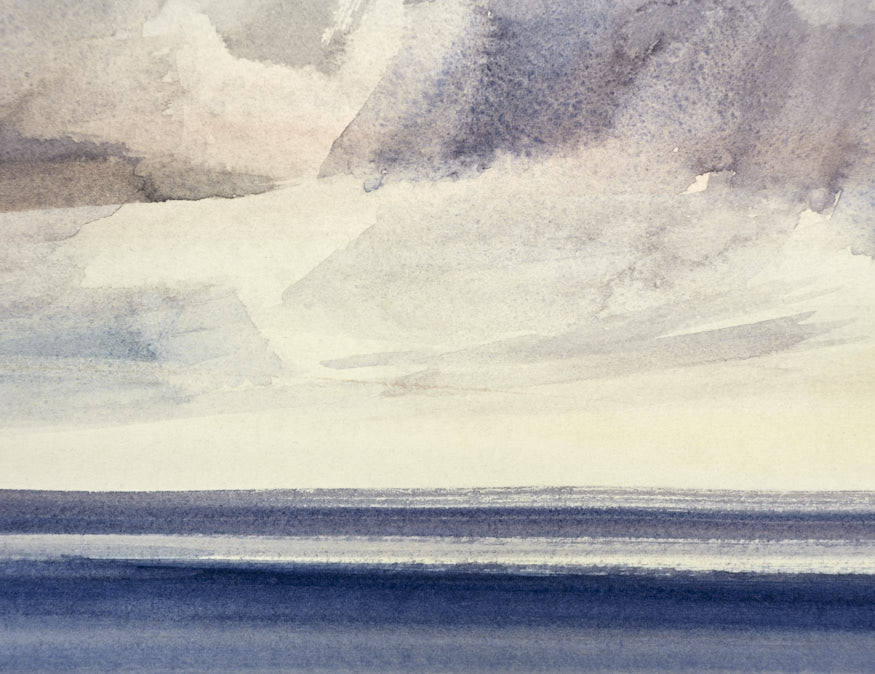 Sunset by the shore original seascape watercolour painting by Timothy Gent - detail view