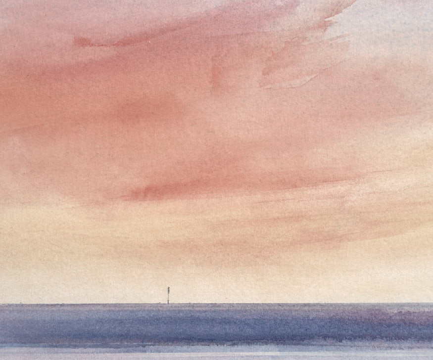 Sunset light out to sea original seascape watercolour painting by Timothy Gent - detail view