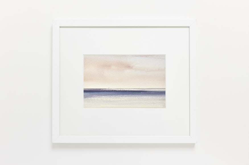 Sunset over the shore watercolour painting by Timothy Gent - example framed view