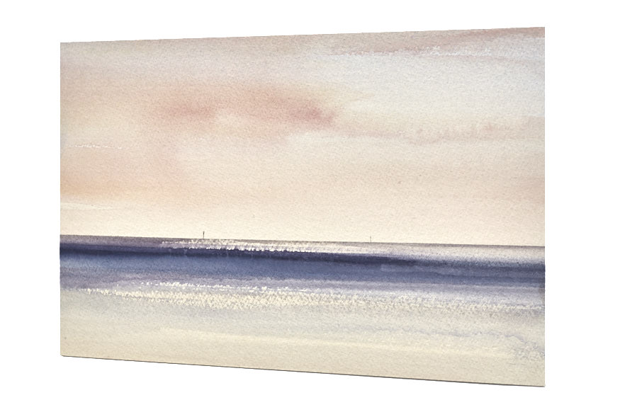 Sunset over the shore original seascape watercolour painting by Timothy Gent - side view