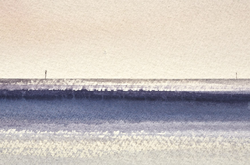 Sunset over the shore original seascape watercolour painting by Timothy Gent - detail view