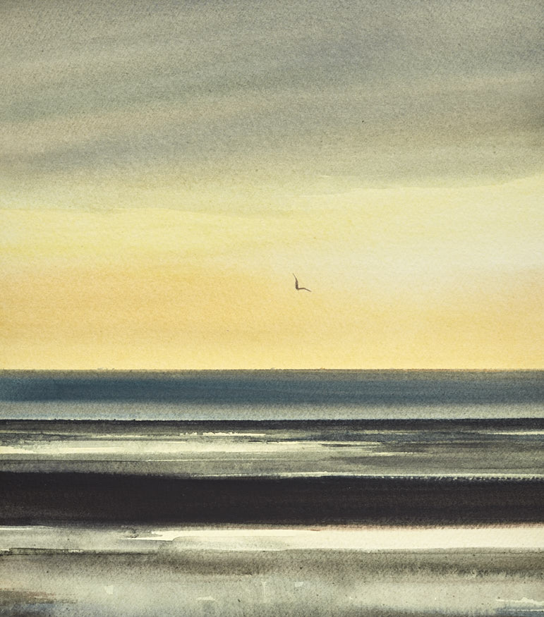 Sunset over the tide original watercolour painting