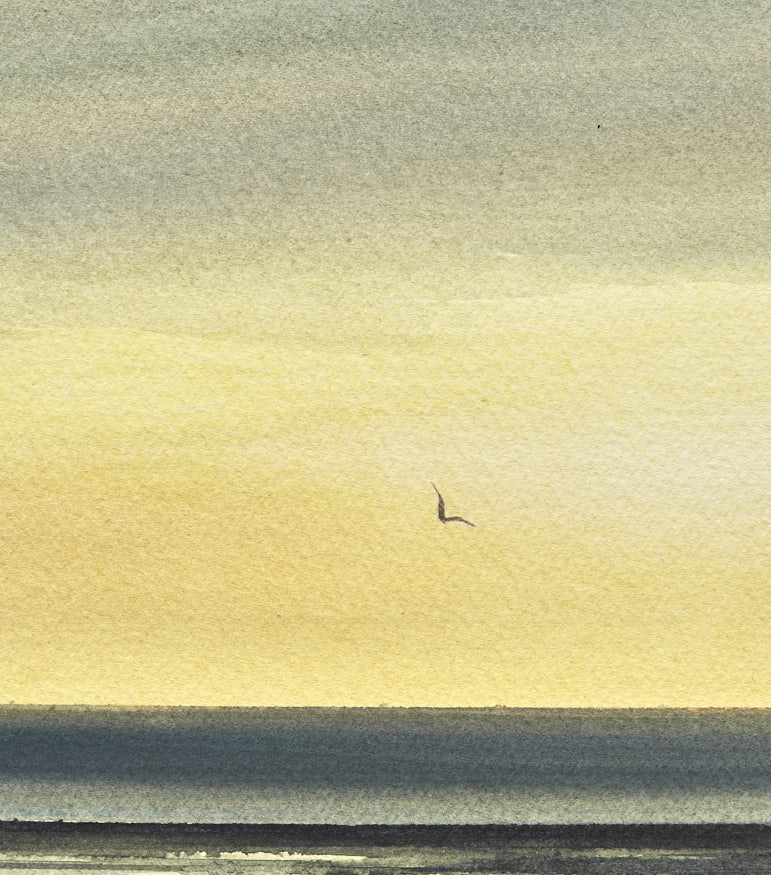 Sunset over the tide original seascape watercolour painting by Timothy Gent - detail view