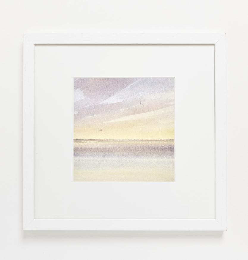 Sunset seas, Lytham St Annes watercolour painting by Timothy Gent - example framed view