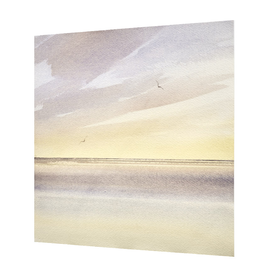 Sunset seas, Lytham St Annes original seascape watercolour painting by Timothy Gent - side view