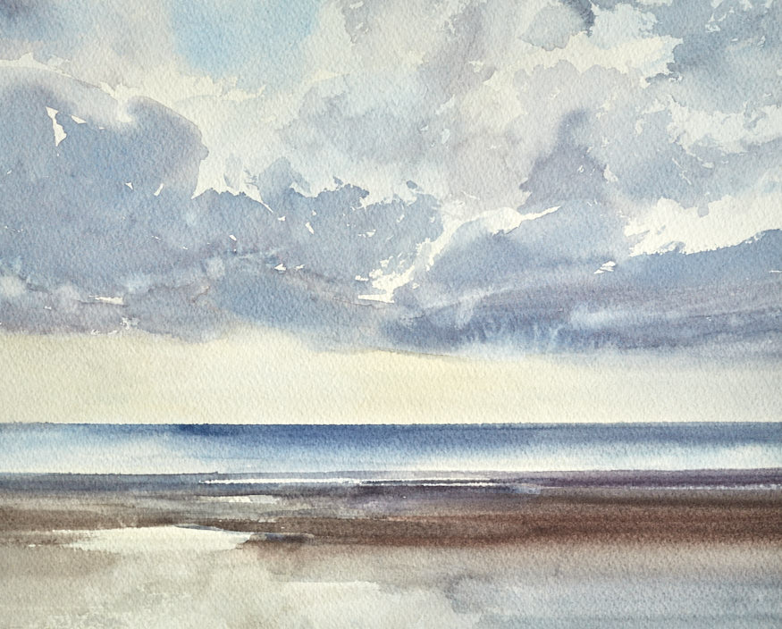 Sunset seashore, Lytham St Annes original watercolour painting