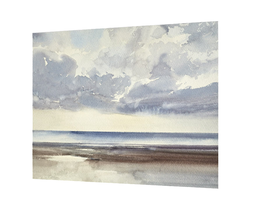 Sunset seashore, Lytham St Annes original seascape watercolour painting by Timothy Gent - side view