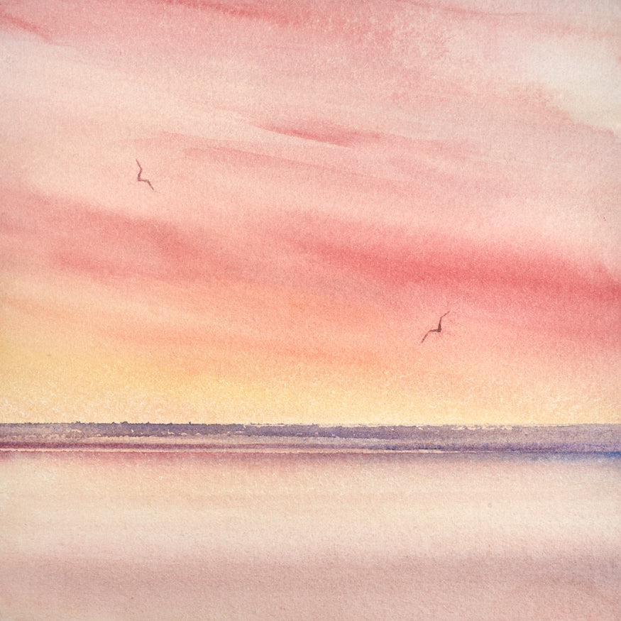 Sunset shore, St Annes-on-sea original watercolour painting