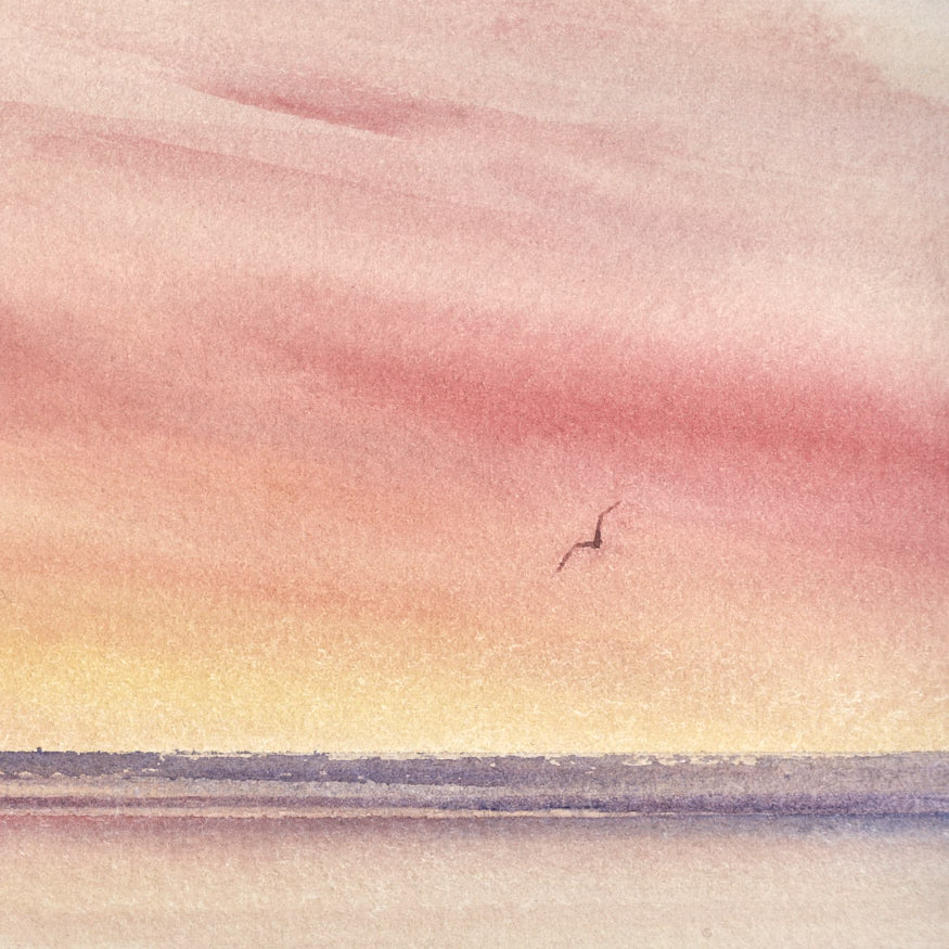 Sunset shore, St Annes-on-sea original seascape watercolour painting by Timothy Gent - detail view