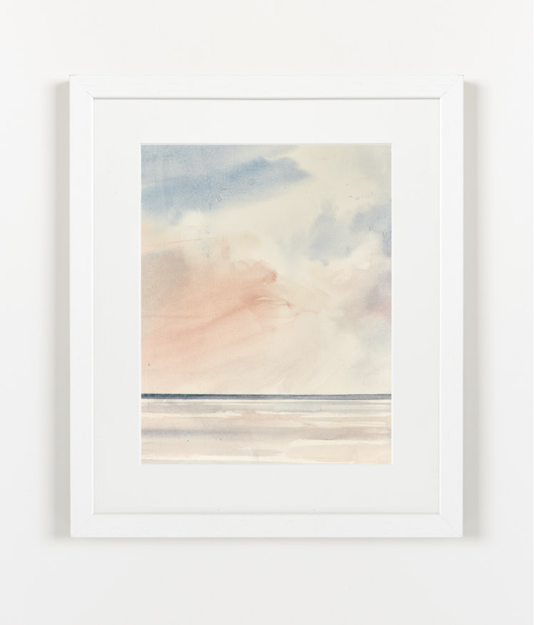 Sunset skies over the sea watercolour painting by Timothy Gent - example framed view
