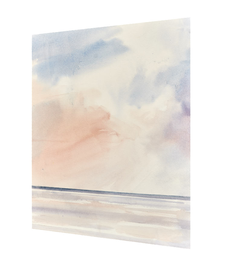 Sunset skies over the sea original seascape watercolour painting by Timothy Gent - side view
