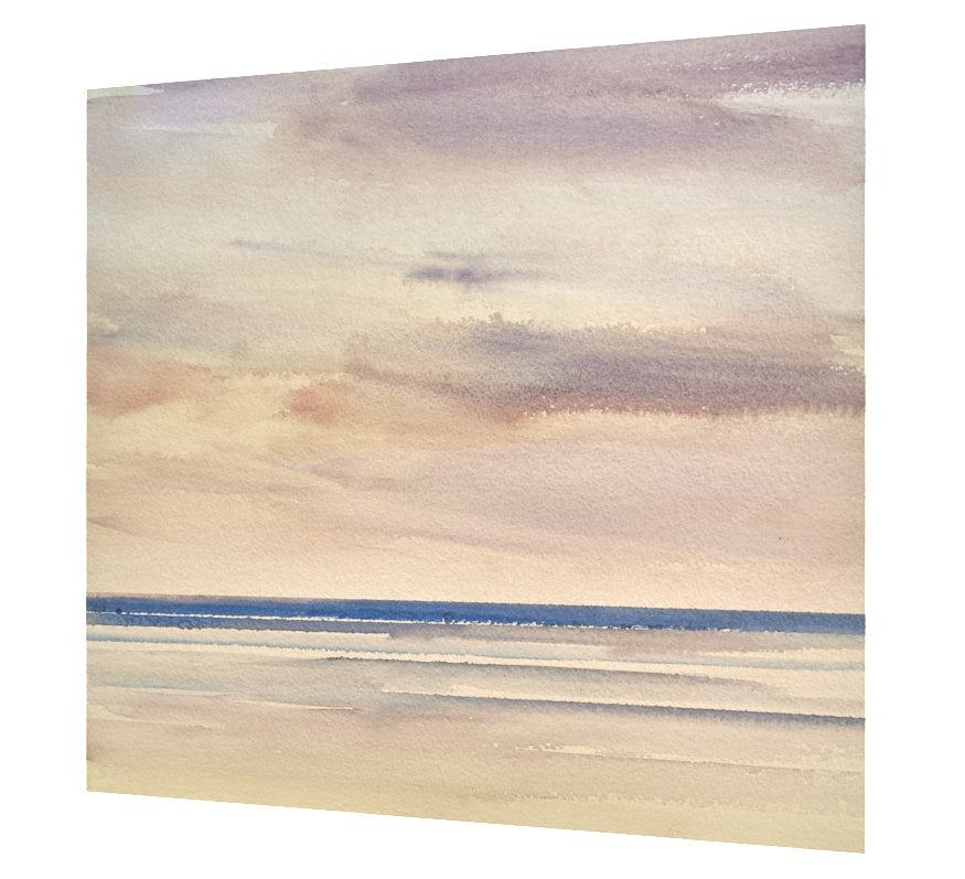 Sunset, St Annes-on-sea beach original seascape watercolour painting by Timothy Gent - side view