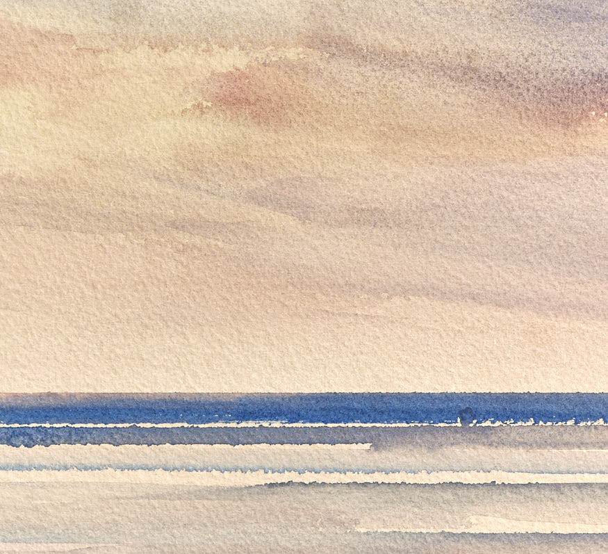 Sunset, St Annes-on-sea beach original seascape watercolour painting by Timothy Gent - detail view