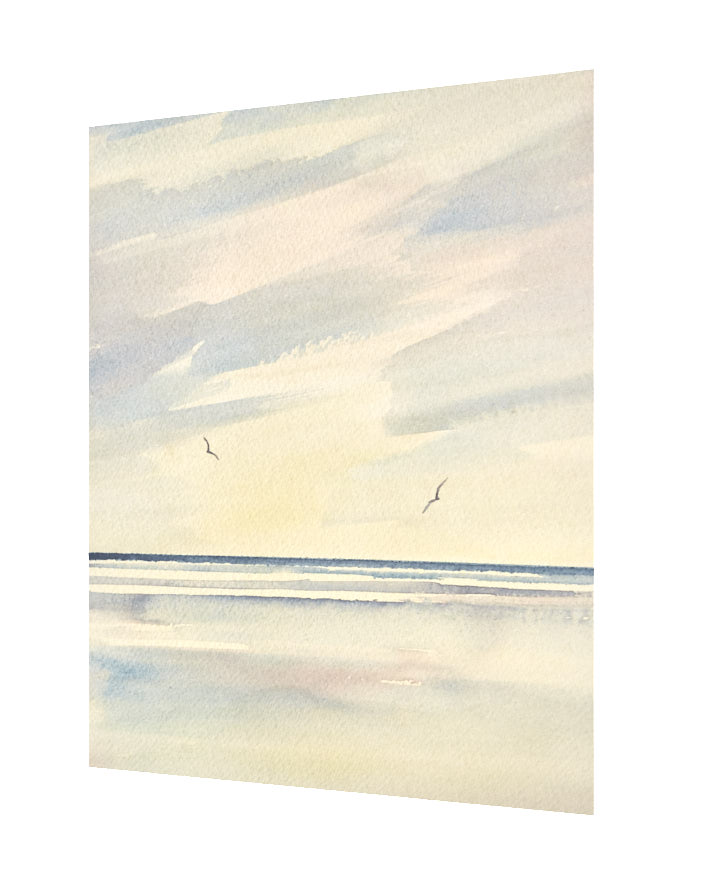 Sunset tide, St Annes-on-sea original seascape watercolour painting by Timothy Gent - side view