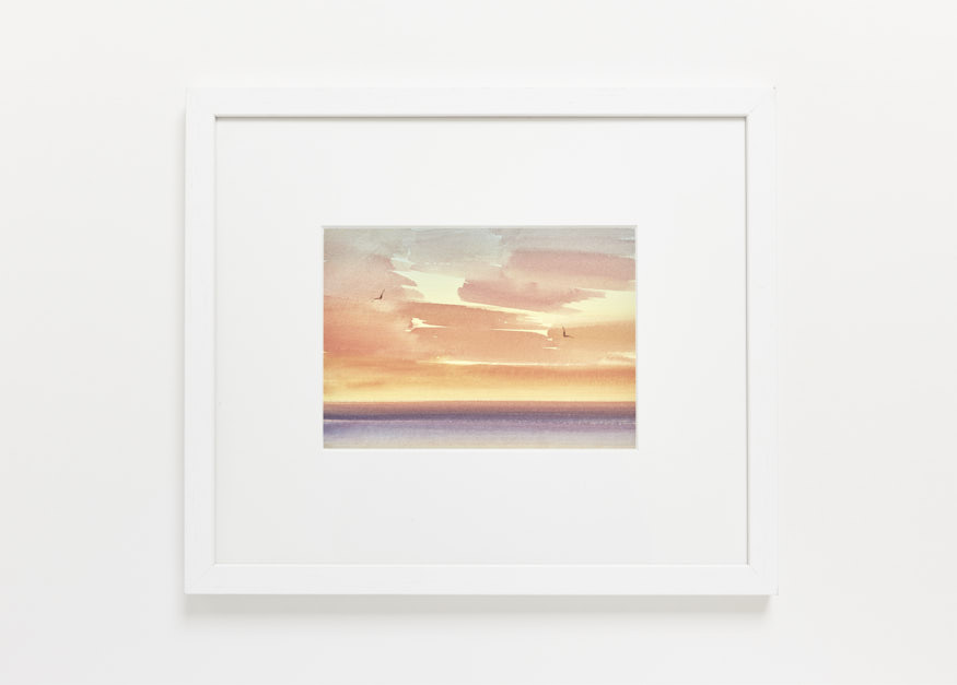 Sunset serenity watercolour painting by Timothy Gent - example framed view