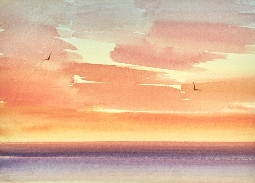 Sunset serenity original watercolour painting