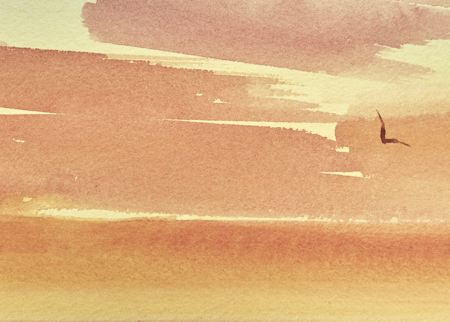 Sunset serenity original seascape watercolour painting by Timothy Gent - detail view