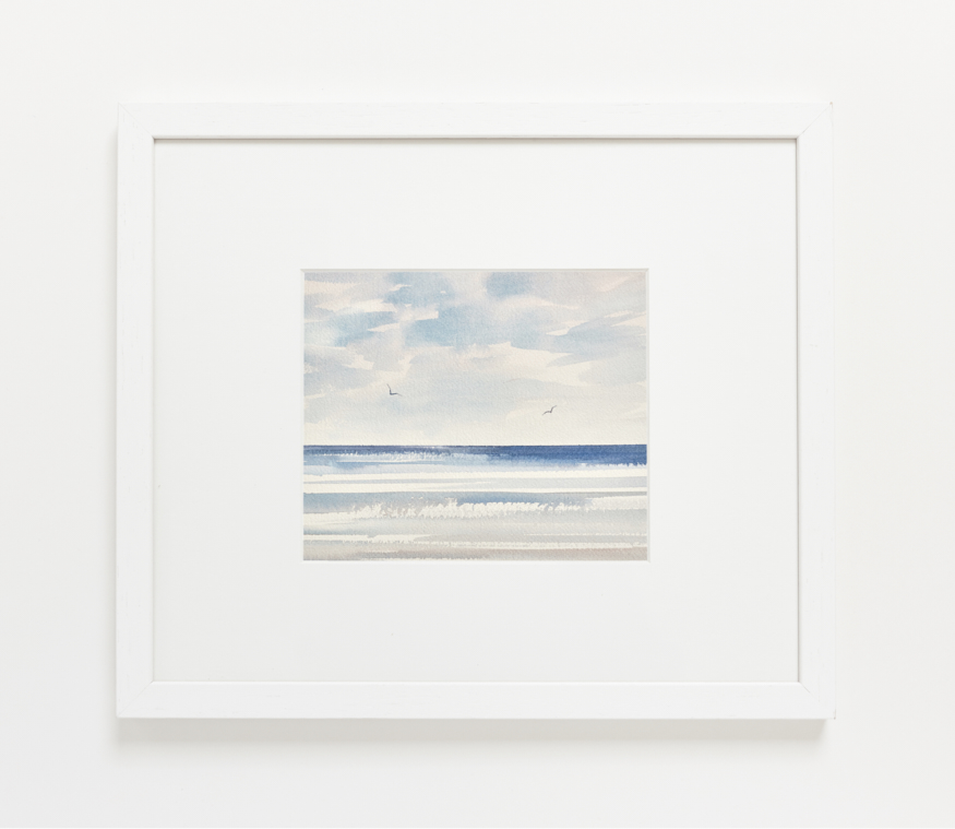 Sunshine over the sea watercolour painting by Timothy Gent - example framed view