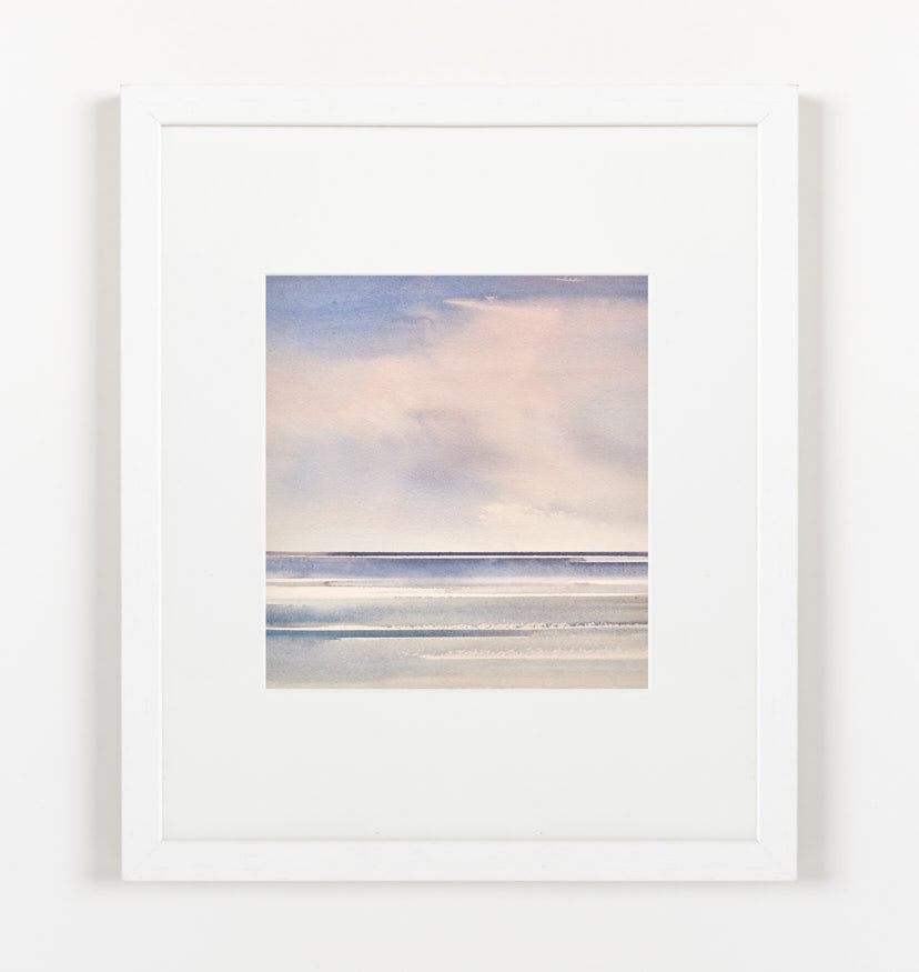 Twilight beach watercolour painting by Timothy Gent - example framed view