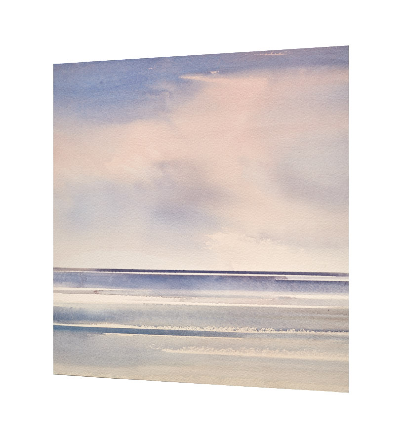Twilight beach original seascape watercolour painting by Timothy Gent - side view