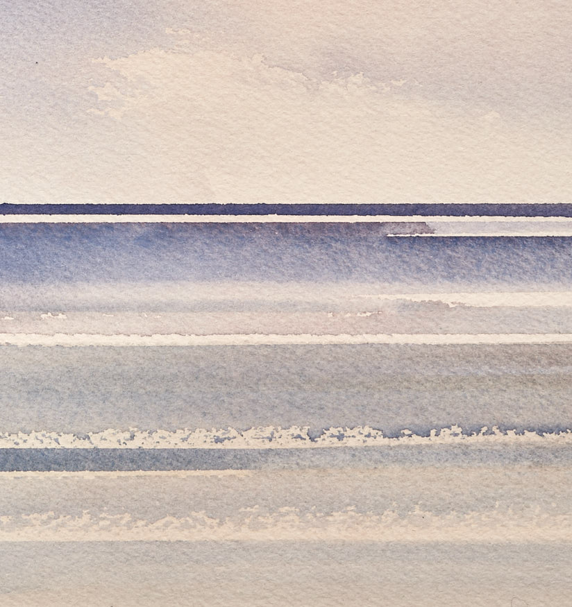 Twilight beach original seascape watercolour painting by Timothy Gent - detail view