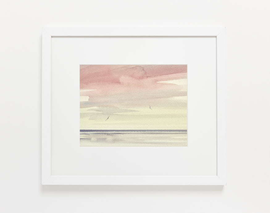 Twilight horizons watercolour painting by Timothy Gent - example framed view