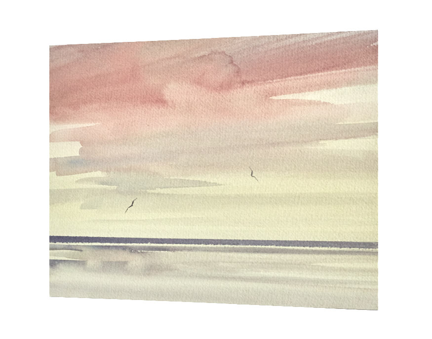 Twilight horizons original seascape watercolour painting by Timothy Gent - side view