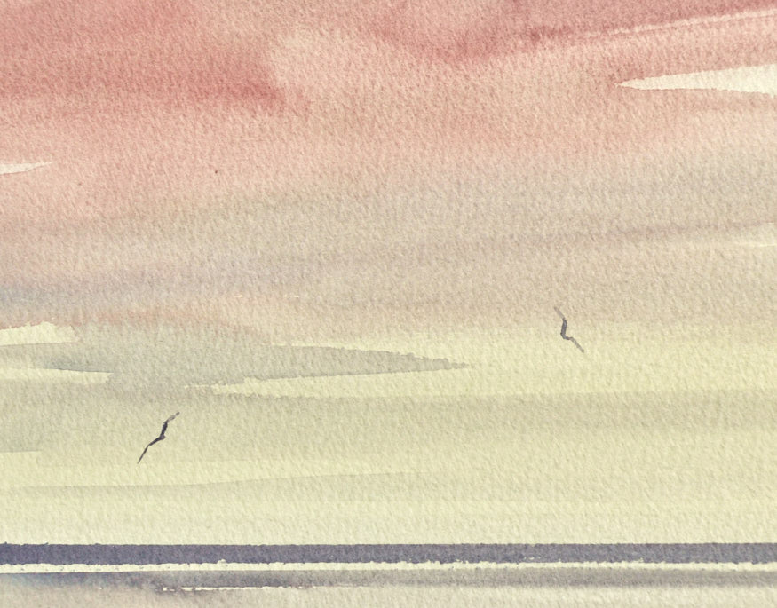Twilight horizons original seascape watercolour painting by Timothy Gent - detail view