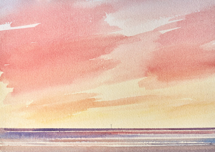 Twilight over the shore original watercolour painting