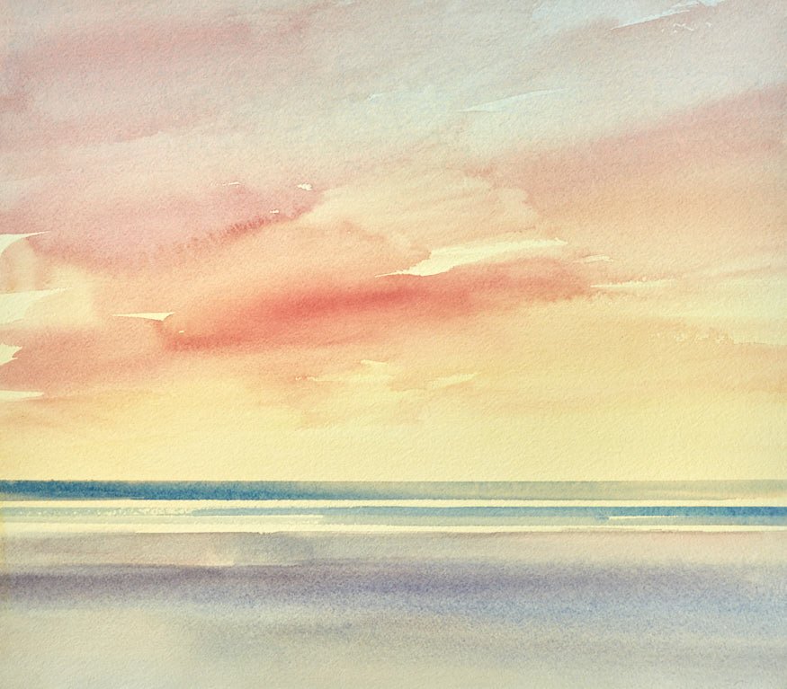 Twilight shoreline original watercolour painting