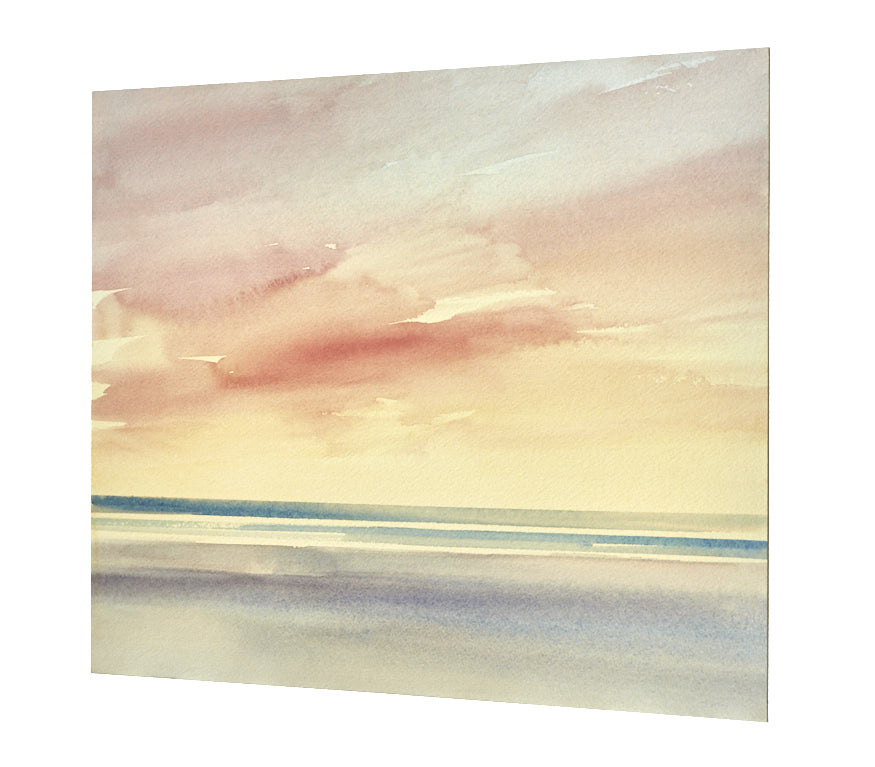 Twilight shoreline original seascape watercolour painting by Timothy Gent - side view