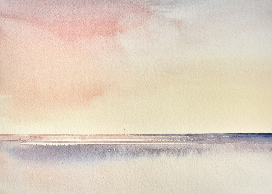 Twilight, St Annes-on-sea beach original watercolour painting