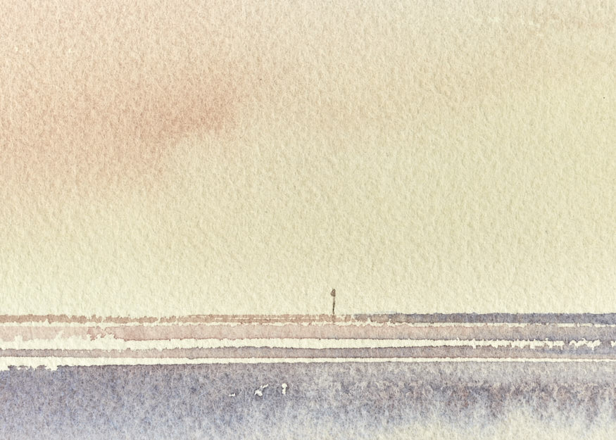 Twilight, St Annes-on-sea beach original seascape watercolour painting by Timothy Gent - detail view
