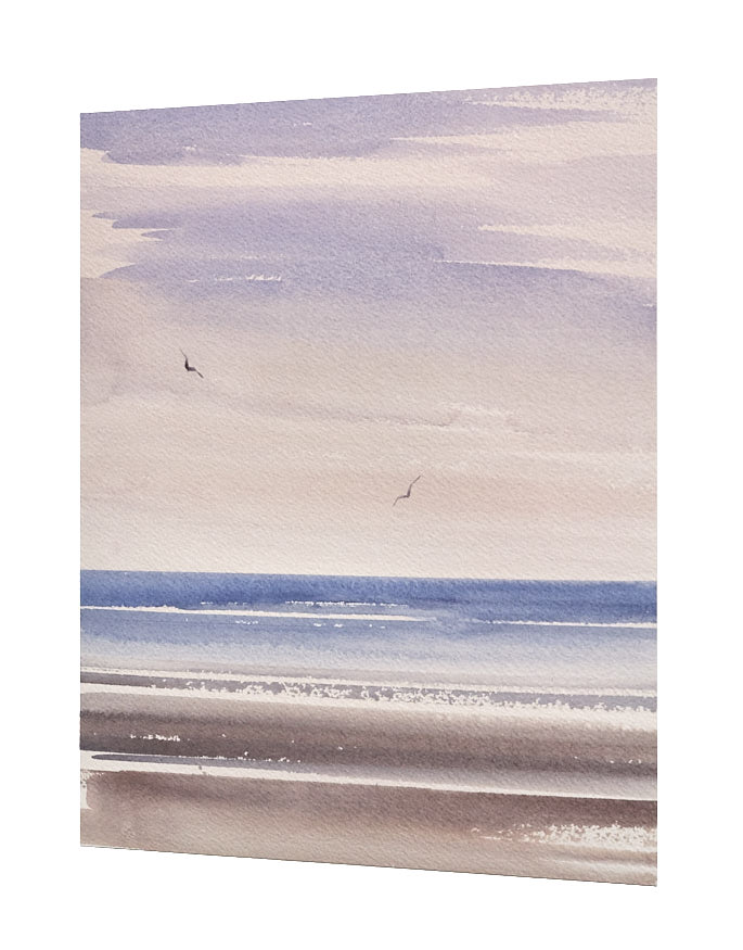 Twilight waters original seascape watercolour painting by Timothy Gent - side view