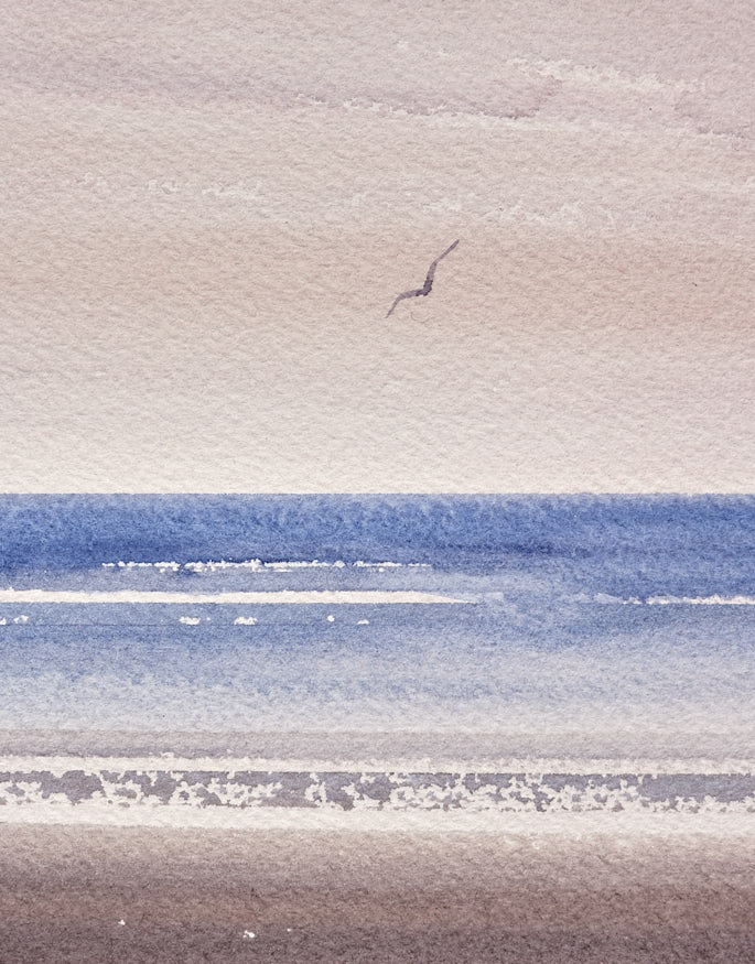 Twilight waters original seascape watercolour painting by Timothy Gent - detail view