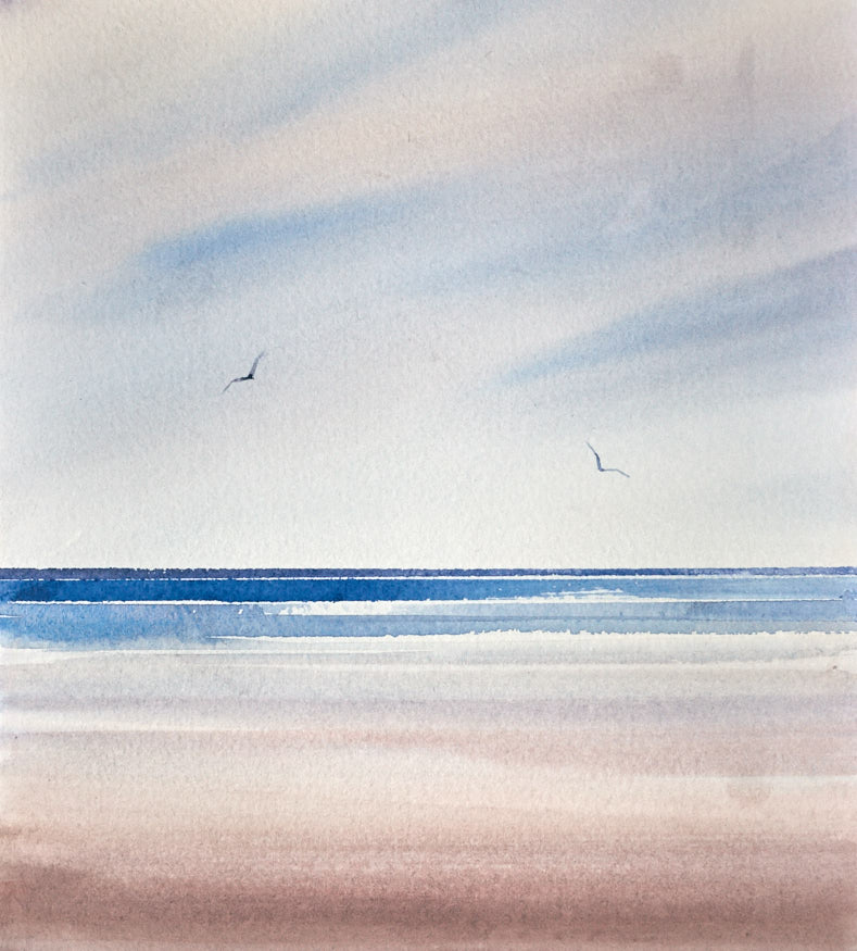 Waves over the shore original watercolour painting
